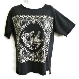 Zara Tee Black Hi Low Animal Cheetahs front & Back Crew Slouchy S